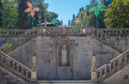View of Sanctuary of Nossa Senhora dos Remedios immense staircase. Lamego, Viseu District, Portugalの写真素材