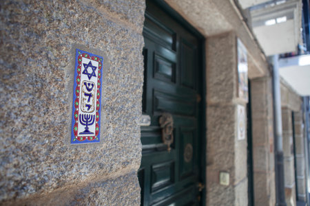 Ribadavia old town, Orense, Spain. Medieval Jewish communities recovered symbolsの写真素材