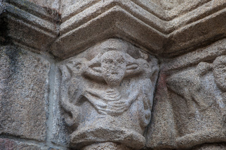 Allariz old town, Orense, Spain. Santiago Church north portal historiated capitalsの写真素材