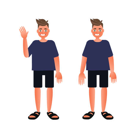 character guy smiles and wavesのイラスト素材