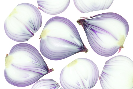 the sliced red onion on white background の写真素材
