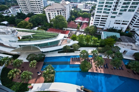 view from above to club house with the pool  condominium in bangkok の写真素材