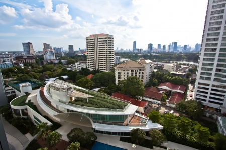 bird eye view to bangkok city in evening day の写真素材