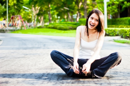 girl sit in gardenの写真素材