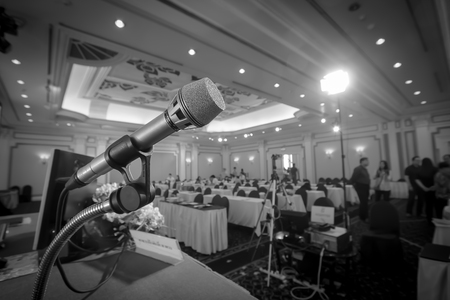microphone against the background of convention centerの写真素材