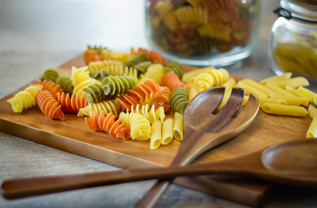 close up macaroni prepare for dinner on wooden taBLE .jpgの写真素材
