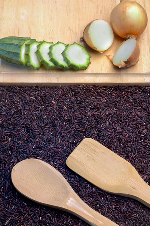 healthy food prepare with rice berry onion and gourdの写真素材