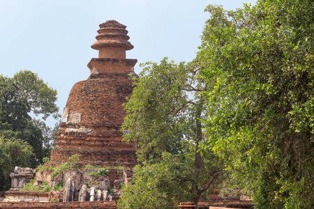 Historic destroyed temple in Ayuddhaya, old brick pagoda  Thailandの写真素材