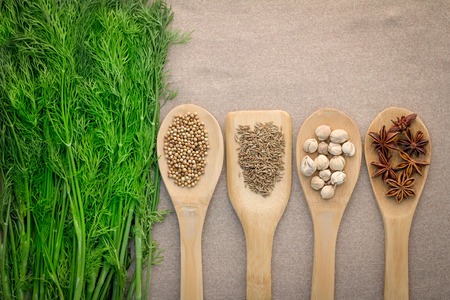 Ingredients for cooking on an old fabric  Food background with copyspaceの写真素材