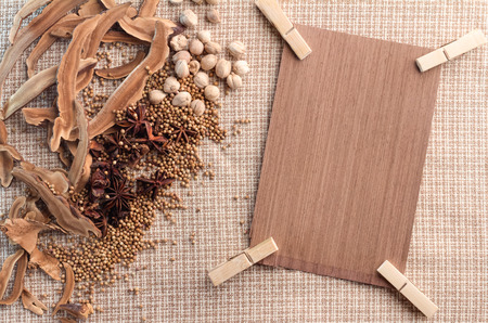 Herbs and Spices with copy space on the right over fabric background.jpgの写真素材