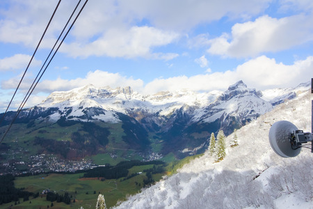 Swiss mountain, Jungfrau, Switzerland, ski resort view from cable rideの写真素材