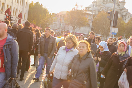 ISTANBUL  TURKEY  December 2014 gruop of people walking near Blue Mosque with light flareのeditorial素材