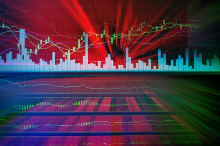 risk of stock market with red color for background Financial conceptの写真素材
