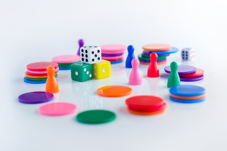 dice and chips on white background .jpgの写真素材
