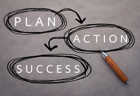 business success concept with hand drawing on grey background