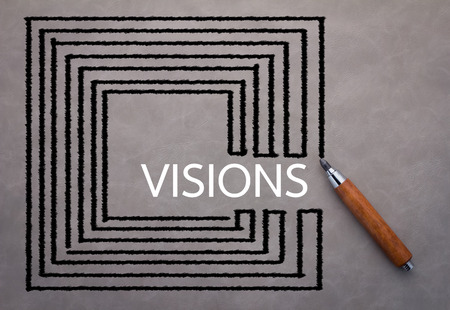 vision concept with pencil and drawing pattern on grey background