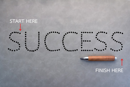 dot line game success word with sharp pencil on grey background business concept.jpgの写真素材
