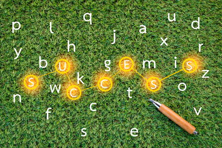 sharp pencil on green grass  texture background with copy-spaceの写真素材