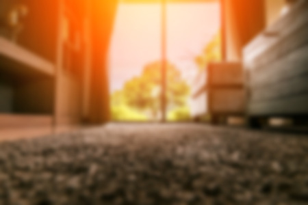 abstract blur image of living area with carpet on floor interior backgroundの写真素材