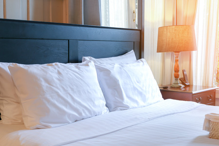 Pillows, mattresses orange light sleep morning time