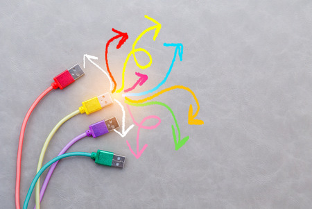 colorful cable and drawing creative line on grey background. New Bright Ideas