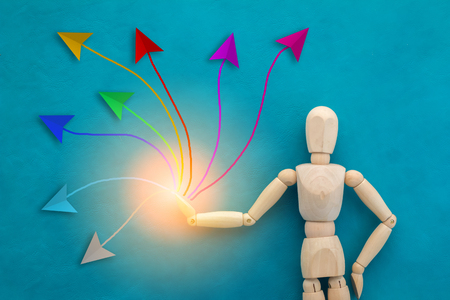 colorful line drawing with wooden figure business conceptの写真素材