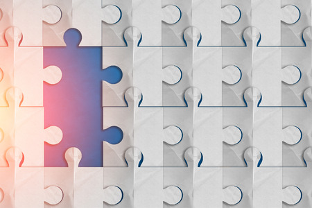 Jigsaw Puzzle Pattern paper cut style on blue backgroundの写真素材