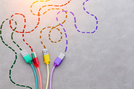 colorful cable line with drawing dash line on grey background creativity ideas concept