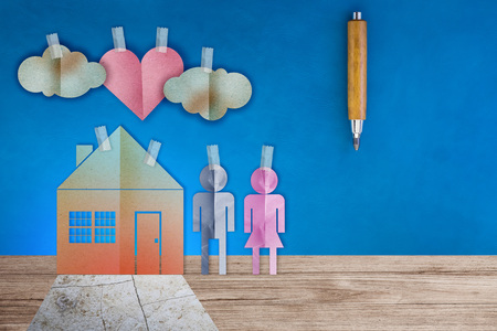 home sweet home concept with paper cut flat style with copy space for your textの写真素材