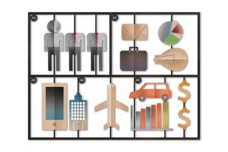 template of business man tools kits with paper cut flat style object on white background  business concept.jpgの写真素材
