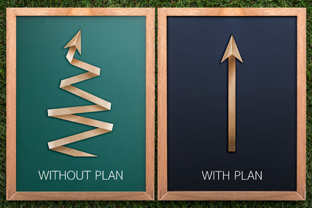 business concept with solution plan by paper cut tape flat paper style on chalkboard