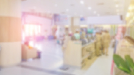 Blur image of people in clinic lobby hall at modern hospitalの写真素材