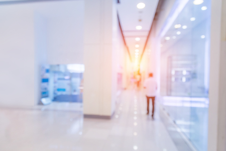 blur image background of public corridor in department storeの写真素材