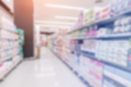 blur image background of shelf in supermarketの写真素材