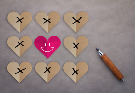 paper heart shape with Tic Tac Toe Game Competition XO Win created of paper red hearts, Challenge...
