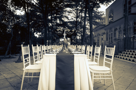 Table set for an event party or wedding reception vintage color tone imageの写真素材