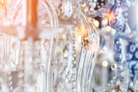 Chrystal chandelier close-up. Glamour background with copy spaceの写真素材