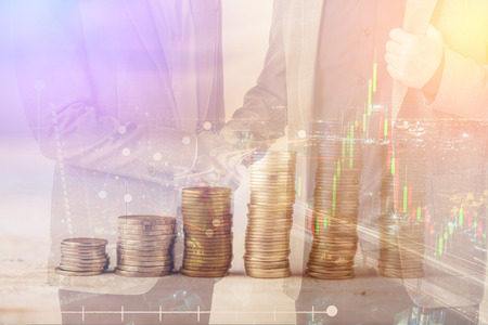 Recession, global economy crisis concept. A declining stock market graph as an indicator of the recession and the subsequent growth chart as an indicator of the end of recession.の写真素材