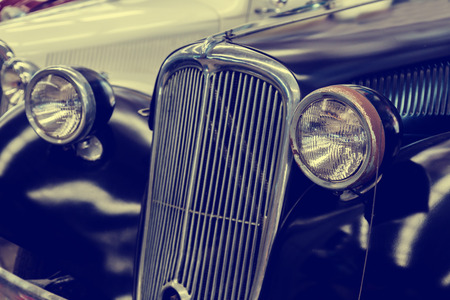 Vintage car detail with black color - chrome grilleの写真素材