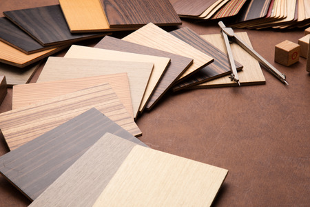 design concept with material sample with stone laminate veneer wooden pencil with free copy space for your creativity ideas textの写真素材