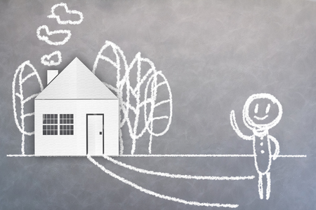 home sweet home concept with drawing of house on backgroundの写真素材