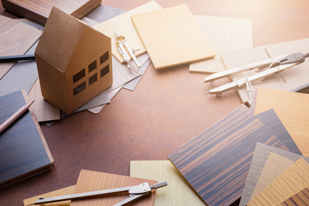 design concept with material sample with stone laminate veneer wooden pencil with free copy space for your creativity ideas textの写真素材