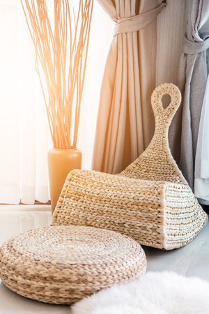 nice natural rattan armchair in daylight room interiorの写真素材