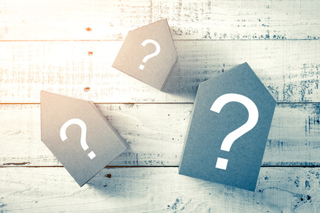 three house model cardboard with free copyspace house loan business conceptの写真素材