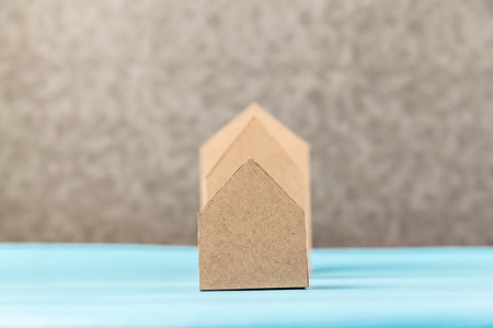 three house model cardboard with free copyspace house loan business conceptの写真素材