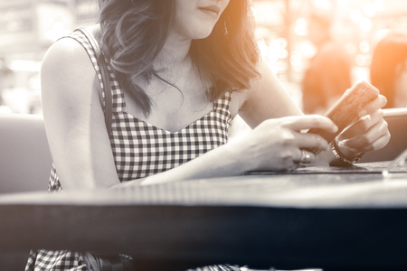 people meeting with coffee in coffee shop with blur backgroundの写真素材