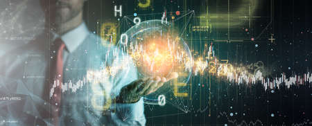 fintech business technology virtual diagram with Ai big data and automation stock Marker investor...