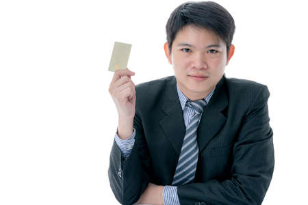 business asian man hand hold credit card ready to shopping business ideas concept