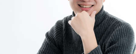 creative smart asian male with happy big smile facial emotional portrait with happiness and...