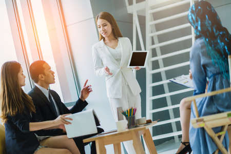 group of multination people seminar and vote for answer about solution and problem solvesの写真素材